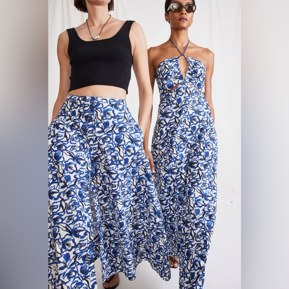APIECE APART Eli Cutout Maxi Dress Brushed Floral Indigo
